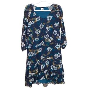 CAbi Pirouette Floral Chiffon Mini Dress Ruffle Oversized Relaxed Boho Casual